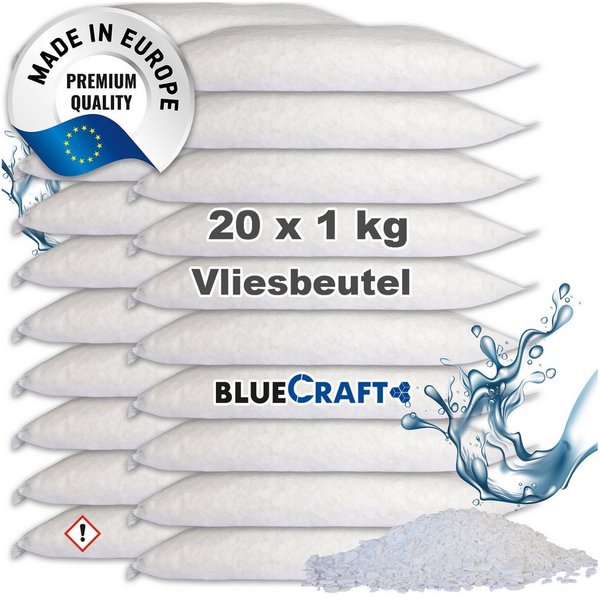 BlueCraft Luftentfeuchter-Nachfüllpack 20x 1kg Raum Entfeuchter Granulat im Vliesbeutel ohne Strom Nachfüller, Schlafzimmer Wohnung Nachfüllbeutel Feuchtigkeits