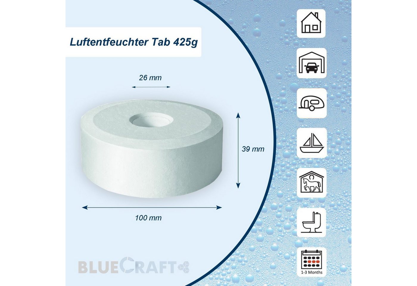 BlueCraft Luftentfeuchter-Nachfüllpack Nachfüller Schlafzimmer Wohnung gegen Schimmel, Entfeuchter Granulat Tabs mit Loch 4x 425g für Raumentfeuchter – Bild 3 von 5