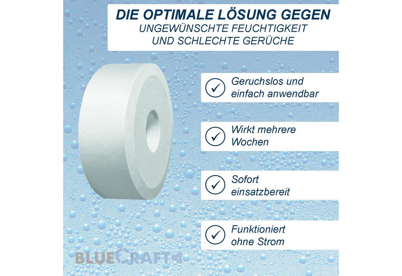 BlueCraft Luftentfeuchter-Nachfüllpack Nachfüller Schlafzimmer Wohnung gegen Schimmel, Entfeuchter Granulat Tabs mit Loch 4x 425g für Raumentfeuchter – Bild 4 von 5