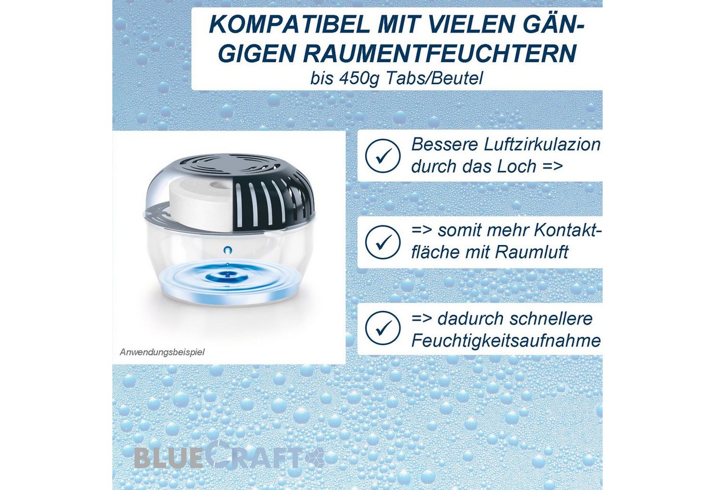 BlueCraft Luftentfeuchter-Nachfüllpack Nachfüller Schlafzimmer Wohnung gegen Schimmel, Entfeuchter Granulat Tabs mit Loch 12x 425g für Raumentfeuchter – Bild 5 von 5