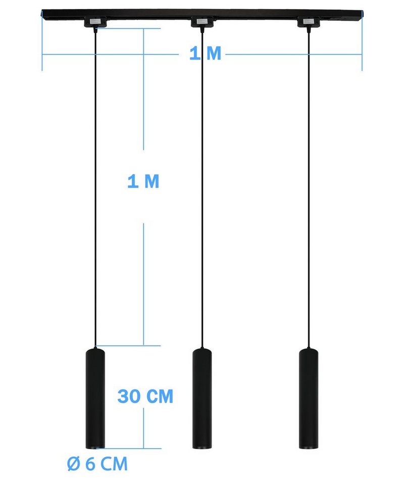 BlueLeon Schienensystem-Sets BL-2WT Schienensystem 3x Hängeleuchte + Schiene, Alu GU10 erweiterbar – Bild 3 von 5
