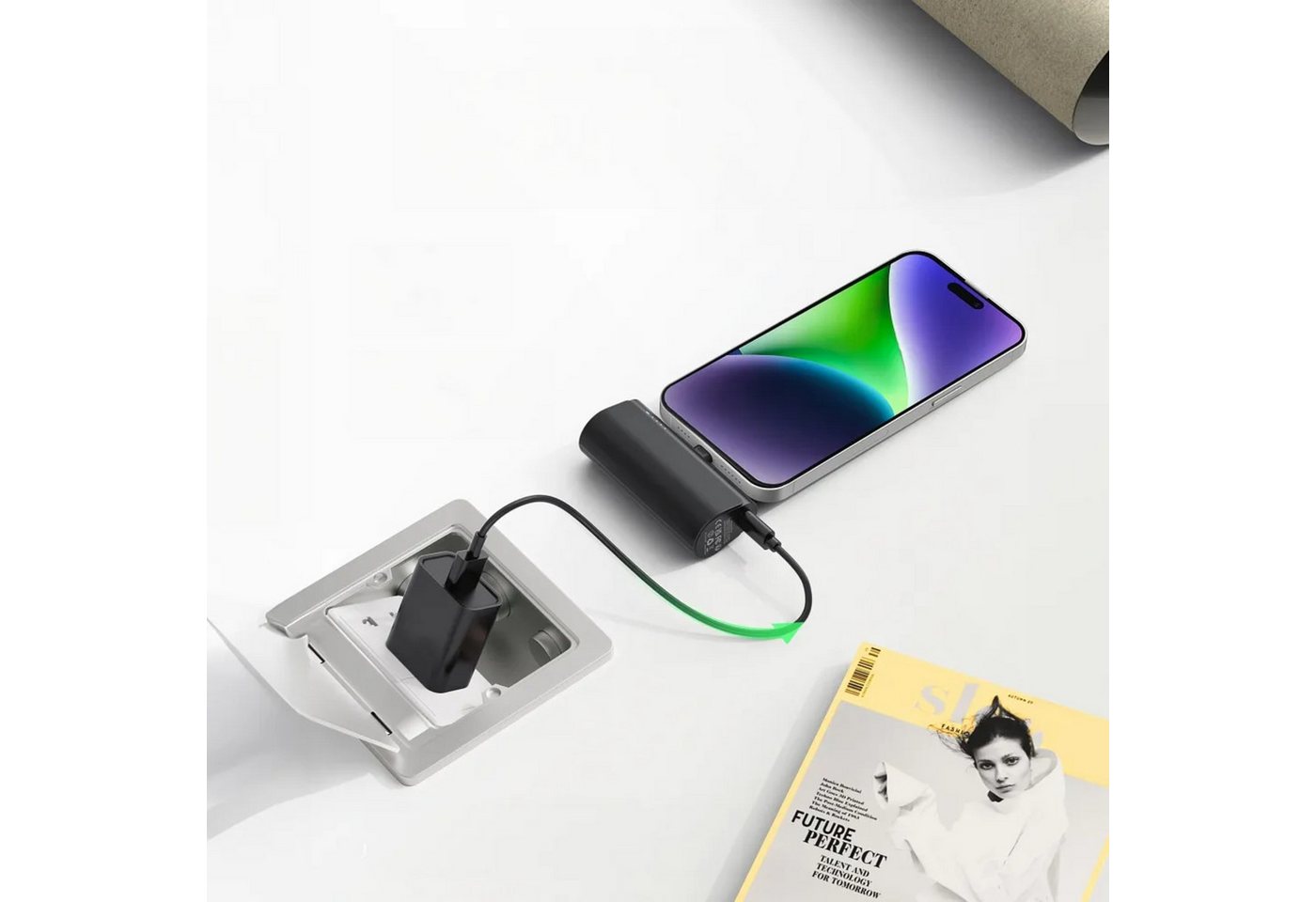 BlueStar Powerbank 5000 mAh mit integriertem iPhone-Anschluss 2.1A in Schwarz Powerbank – Bild 4 von 5