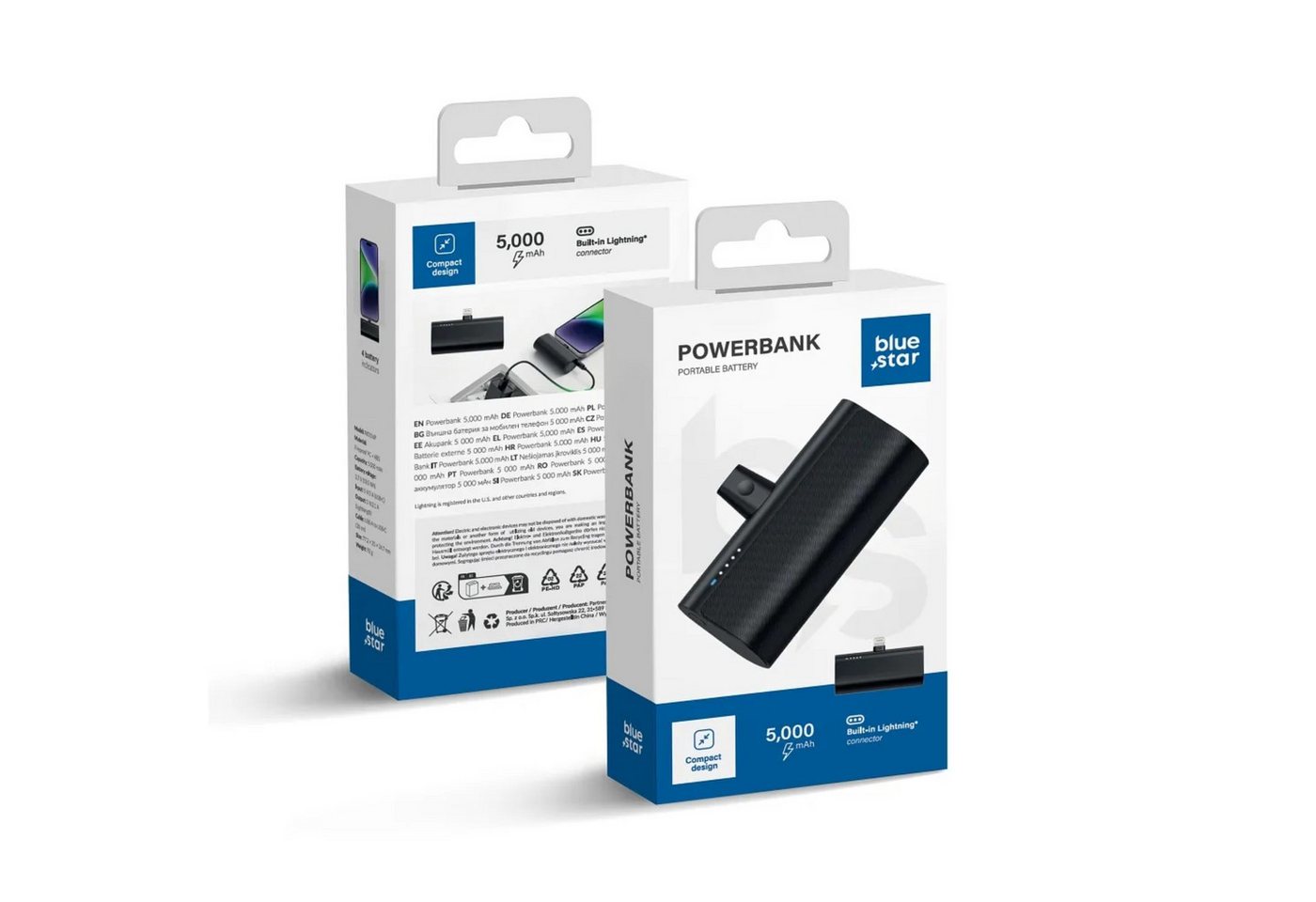 BlueStar Powerbank 5000 mAh mit integriertem iPhone-Anschluss 2.1A in Schwarz Powerbank – Bild 5 von 5