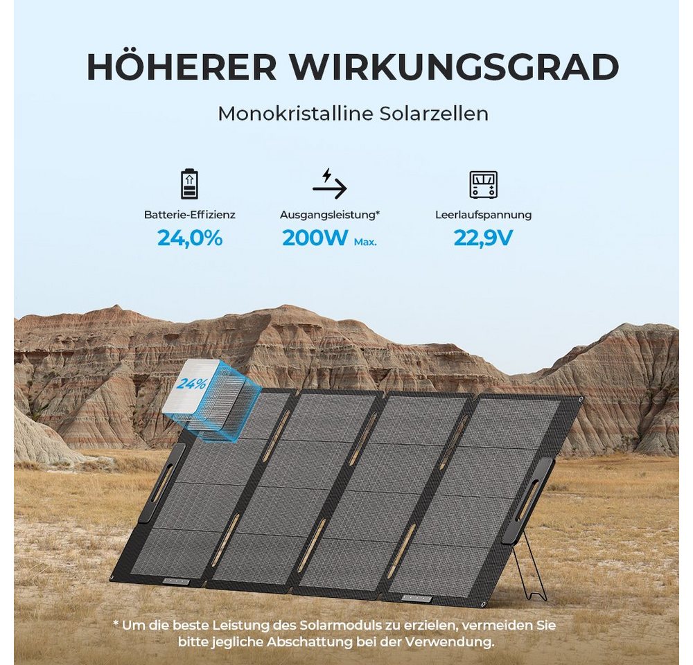 BLUETTI Solaranlage PV200 200W Solarmodul, 200,00 W, Monokristallin, IP67 – Bild 2 von 5