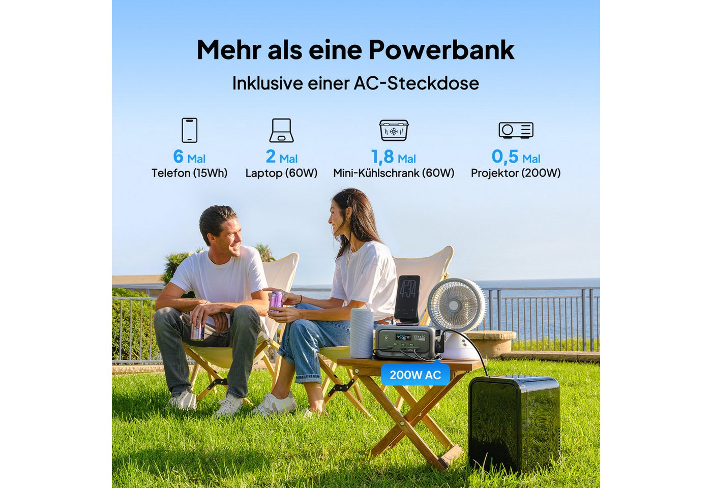 BLUETTI Stromerzeuger Elite 10 Solargenerator 200W / 128Wh Mini-Tragbare Powerstation, 0,2 in kW, (LiFePO4 Batterie mit 200W AC Steckdose, 10ms UPS Backup), Sch – Bild 2 von 5