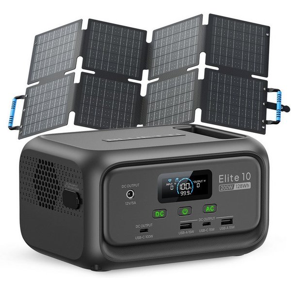 BLUETTI Stromerzeuger Elite 10 Solargenerator 200W / 128Wh Mini-Tragbare Powerstation, 0,2 in kW, (LiFePO4 Batterie mit 200W AC Steckdose, 10ms UPS Backup), Sch