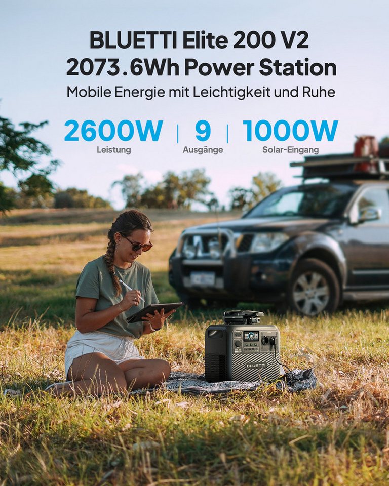 BLUETTI Stromerzeuger Elite 200 V2 2600W/ 2073,6Wh Tragbare PowerStation (2025 Neu), 2,6 in kW, (LiFePO4 Batterie-Backup mit 2 AC Ausgängen (3900W Power Lifting – Bild 2 von 5