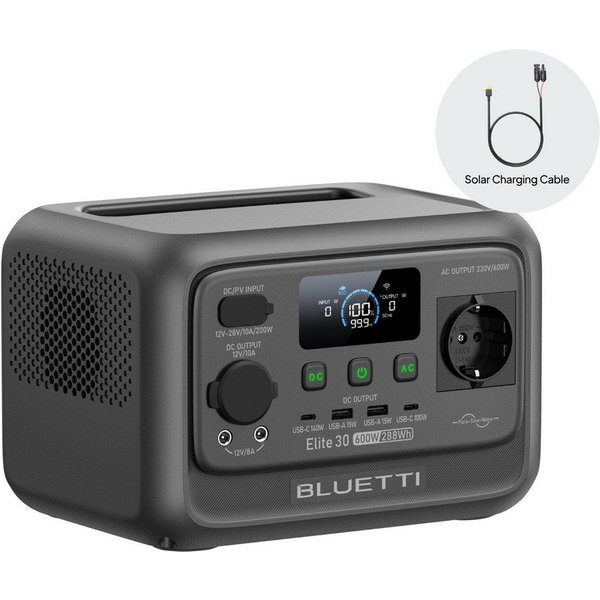 BLUETTI Stromerzeuger Elite 30 V2 Solargenerator 600W / 288Wh Tragbarer Powerstation, 0,6 in kW, (288 Wh LFP Batterie 6 AC Ausgang (Power Lifting 1500W), 0-100%