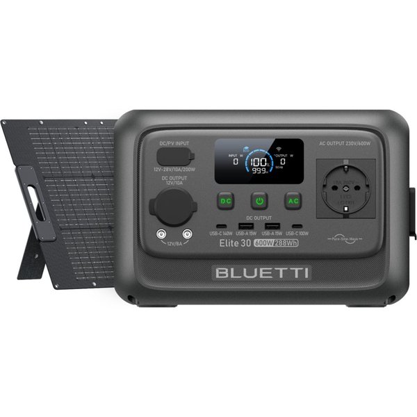 BLUETTI Stromerzeuger Elite 30 V2 Solargenerator 600W / 288Wh Tragbarer Powerstation, 0,6 in kW, (288 Wh LFP Batterie 6 AC Ausgang (Power Lifting 1500W), 0-100%