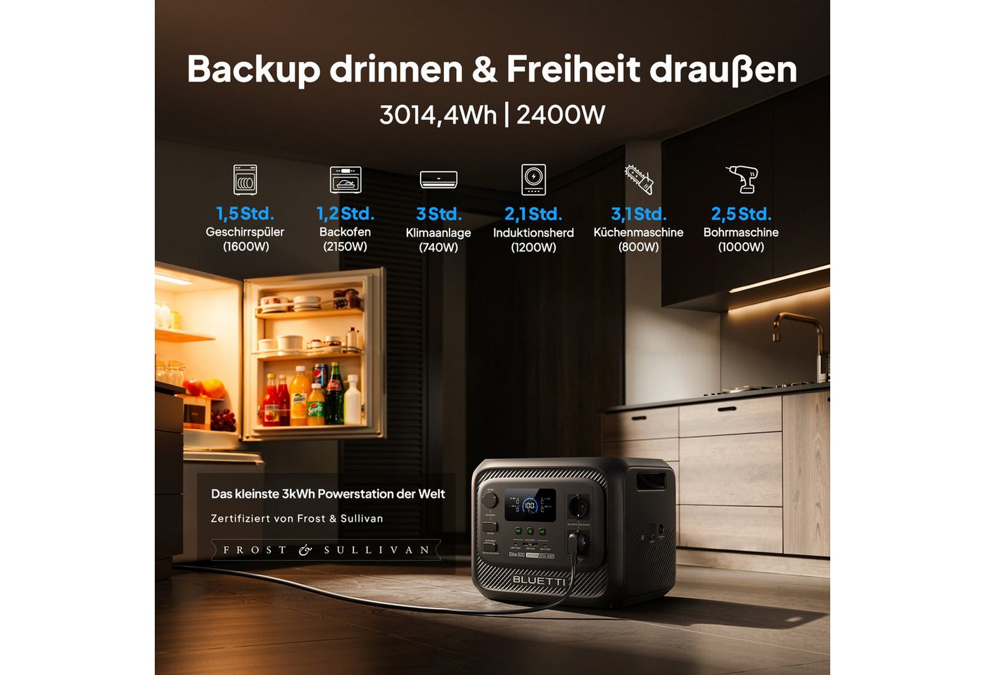 BLUETTI Stromerzeuger Elite 300 2400W/ 3014,4Wh Tragbare PowerStation (2026 Neu), 2,4 in kW, (LiFePO4 Batterie Backup mit 2400W AC Ausgängen (4800W Surge), Komp – Bild 2 von 5