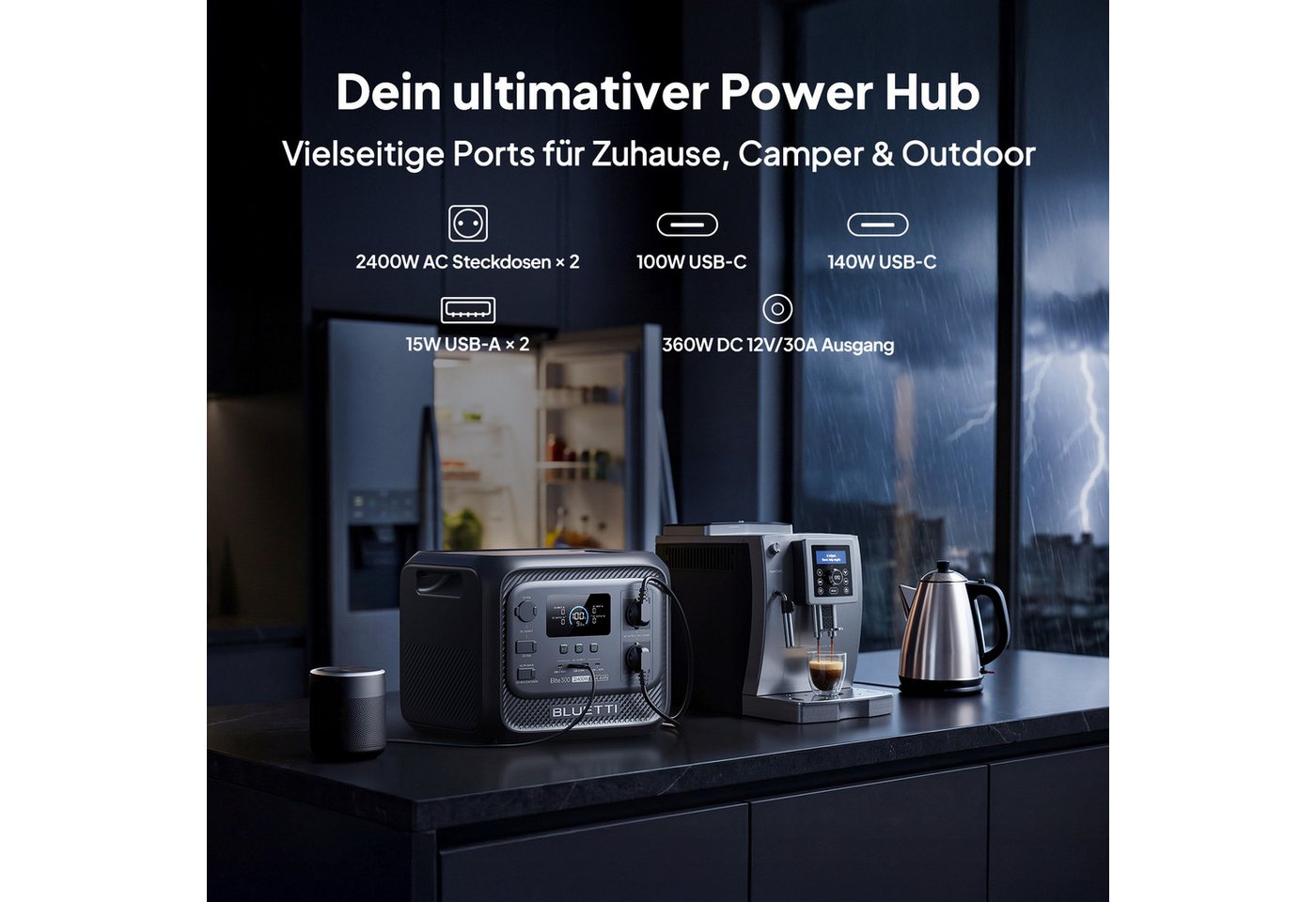 BLUETTI Stromerzeuger Elite 300 2400W/ 3014,4Wh Tragbare PowerStation (2026 Neu), 2,4 in kW, (LiFePO4 Batterie Backup mit 2400W AC Ausgängen (4800W Surge), Komp – Bild 3 von 5