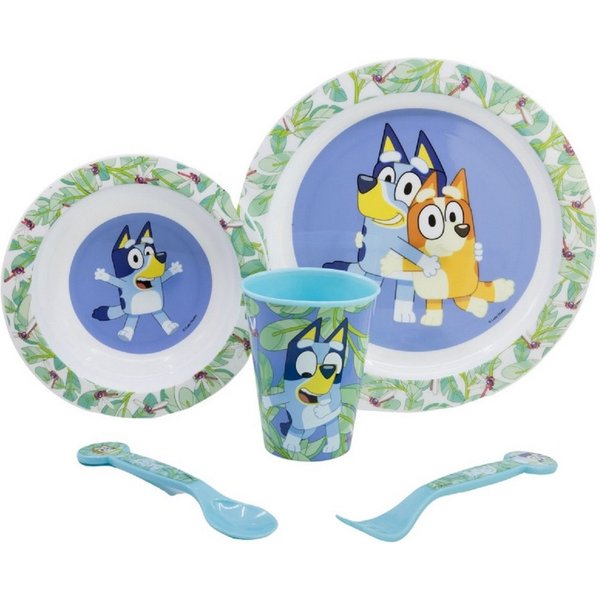 Bluey Frühstücks-Set Mikrowellengeeignet 5-teiliges Kindergeschirr mit rutschfestem Boden