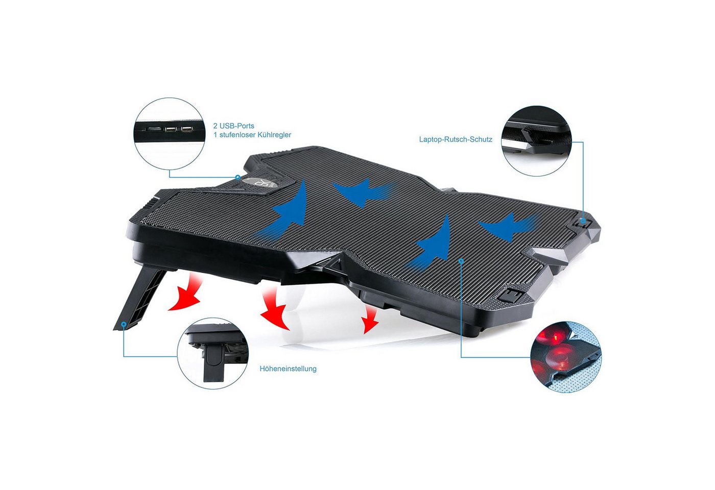 Blumax Notebook-Kühler NOTEBOOK LAPTOP KÜHLER COOLER KÜHLPAD STÄNDER 4 x LED LÜFTER – Bild 2 von 5