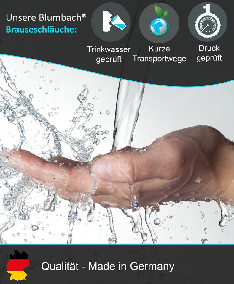 Blumbach Brauseschlauch - Premium Duschschlauch, MADE IN GERMANY- in 3 verschiedenen Längen, (MADE IN GERMANY- in 3 verschiedenen Längen - Trinkwassergeprüft na – Bild 4 von 5