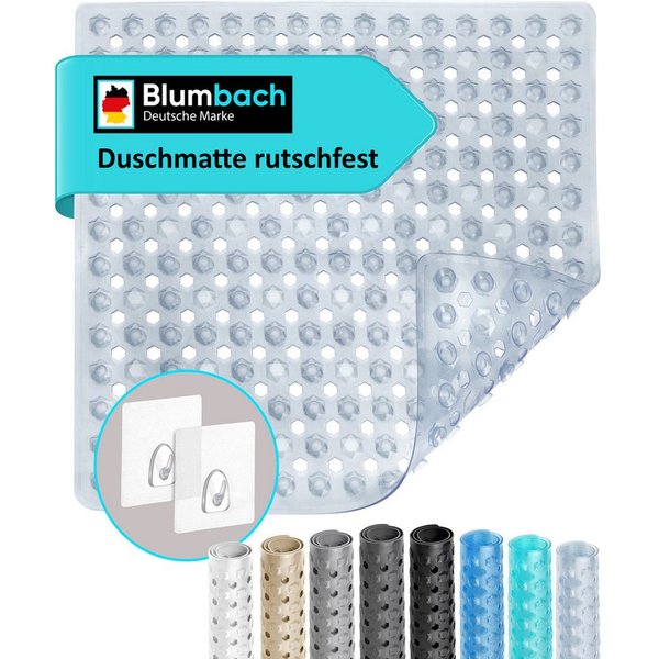 Blumbach Duschmatte - griffige Antirutschmatte Diamant 53 x 53 cm, - 100% BPA-frei, inkl. 2 Haken zum Aufhängen, Duscheinlage, schimmelressisten & maschinenwasc