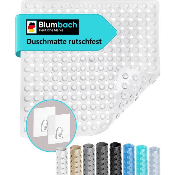 Blumbach Duschmatte - griffige Antirutschmatte Diamant 53 x 53 cm, - 100% BPA-frei, inkl. 2 Haken zum Aufhängen, Duscheinlage, schimmelressisten & maschinenwasc