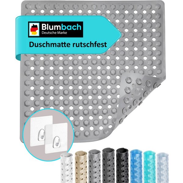 Blumbach Duschmatte - griffige Antirutschmatte Diamant 53 x 53 cm, - 100% BPA-frei, inkl. 2 Haken zum Aufhängen, Duscheinlage, schimmelressisten & maschinenwasc