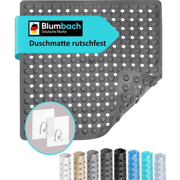 Blumbach Duschmatte - griffige Antirutschmatte Diamant 53 x 53 cm, - 100% BPA-frei, inkl. 2 Haken zum Aufhängen, Duscheinlage, schimmelressisten & maschinenwasc
