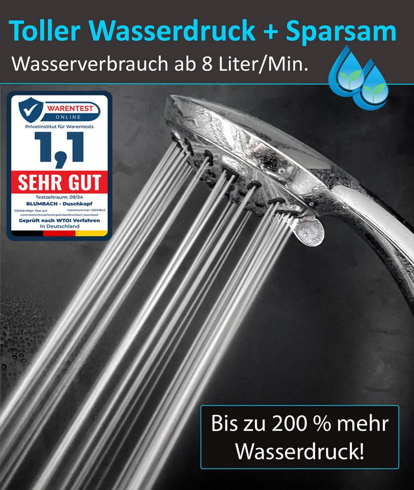 Blumbach Handbrause - Duschkopf Aqua Joy, (wassersparender Hochdruck Duschkopf), mit 8 außergewöhnlichen Strahlarten – Bild 3 von 5