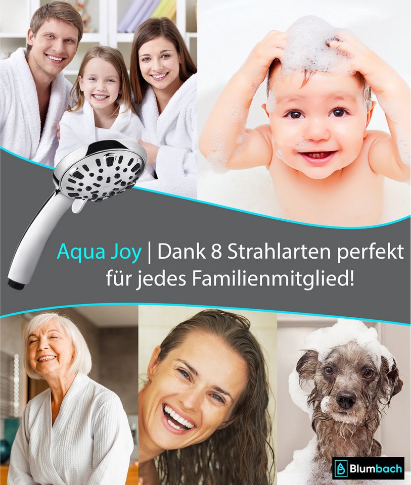Blumbach Handbrause - Duschkopf Aqua Joy, (wassersparender Hochdruck Duschkopf), mit 8 außergewöhnlichen Strahlarten – Bild 5 von 5