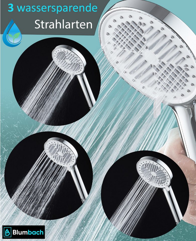 Blumbach Handbrause - Duschkopf Eco Shower, (3 Strahlarten, sehr wassersparend - Wasserverbrauch nur 6 - 9 Liter/min), mit Antikalk Noppen - leicht zu Montieren – Bild 3 von 5