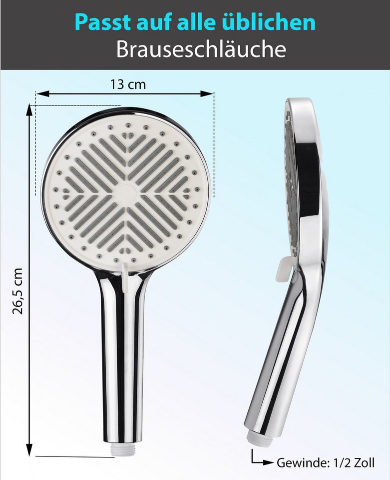 Blumbach Handbrause - Duschkopf Eco Shower, (3 Strahlarten, sehr wassersparend - Wasserverbrauch nur 6 - 9 Liter/min), mit Antikalk Noppen - leicht zu Montieren – Bild 5 von 5