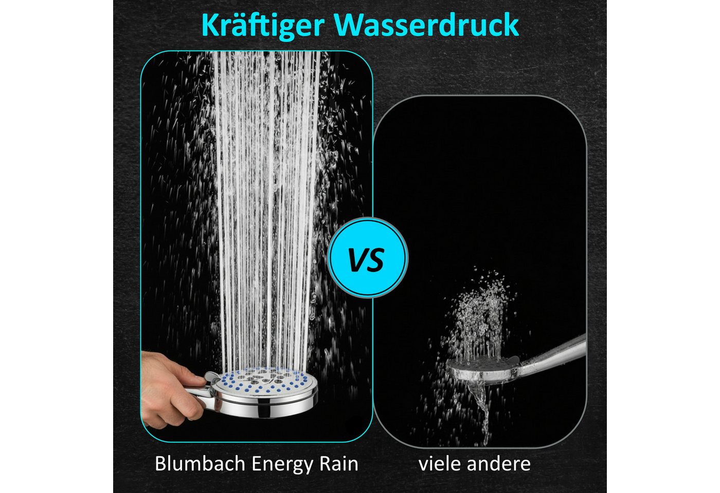 Blumbach Handbrause - Duschkopf Energy Rain, (Hochdruck Duschkopf wassersparend + druckerhöhend), mit 9 außergewöhnlichen Strahlarten – Bild 2 von 5
