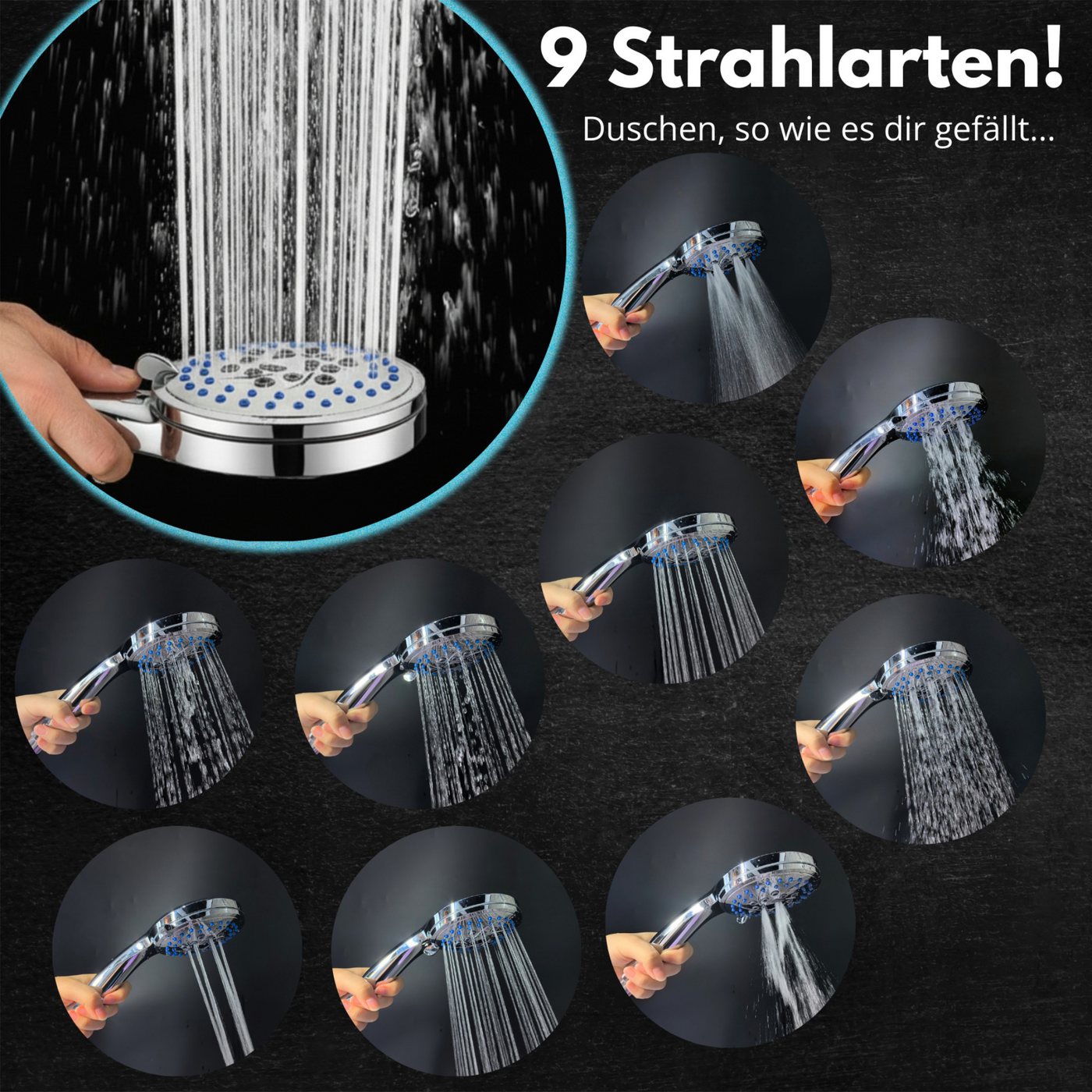 Blumbach Handbrause - Duschkopf Energy Rain, (Hochdruck Duschkopf wassersparend + druckerhöhend), mit 9 außergewöhnlichen Strahlarten – Bild 3 von 5