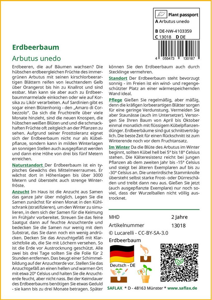 SAFLAX Blumensamen SAFLAX - Samen - Erdbeerbaum – Bild 2 von 5