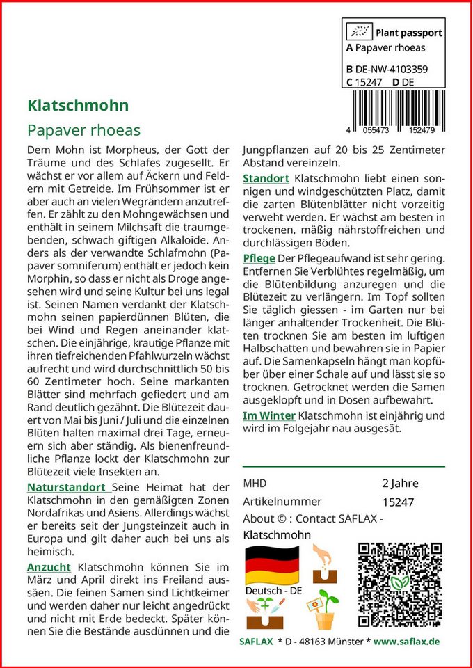 SAFLAX Blumensamen SAFLAX - Samen - Klatschmohn – Bild 2 von 5