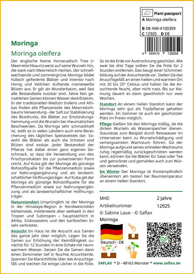 SAFLAX Blumensamen SAFLAX - Samen - Moringa – Bild 2 von 5