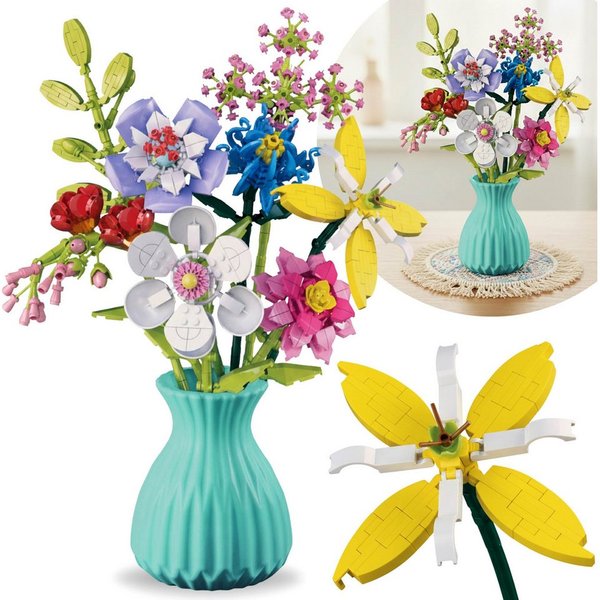 LEGO® Blumenstrauß Bausteine kompatibel mit LEGO, 8 Blumen, DIY 778 Stk 6+ Konstruktionsspielsteine