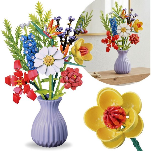LEGO® Blumenstrauß Bausteine kompatibel mit LEGO, 8 Blumen, DIY 690 Stk 6+ Konstruktionsspielsteine