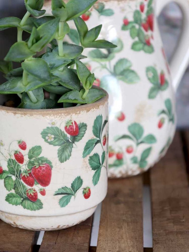Chic Antique Blumentopf Chic Antique Blumentopf FRAISES Übertopf mit Erdbeeren 10x10 cm – Bild 4 von 5