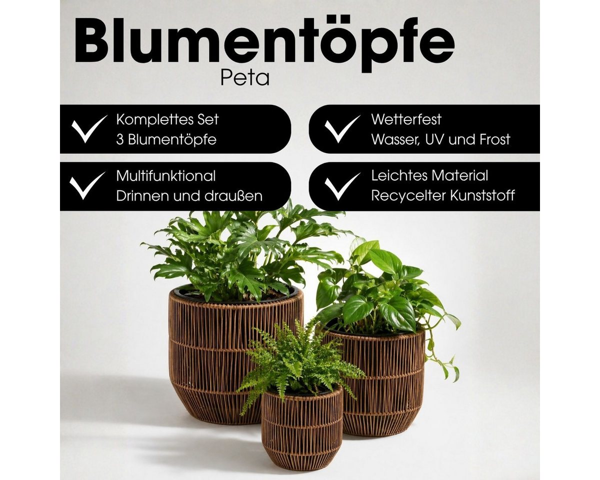 Mica Decorations Blumentopf Mica Decorations Peta Blumentopf – Set von 3 – Dunkelbraun – Bild 2 von 5