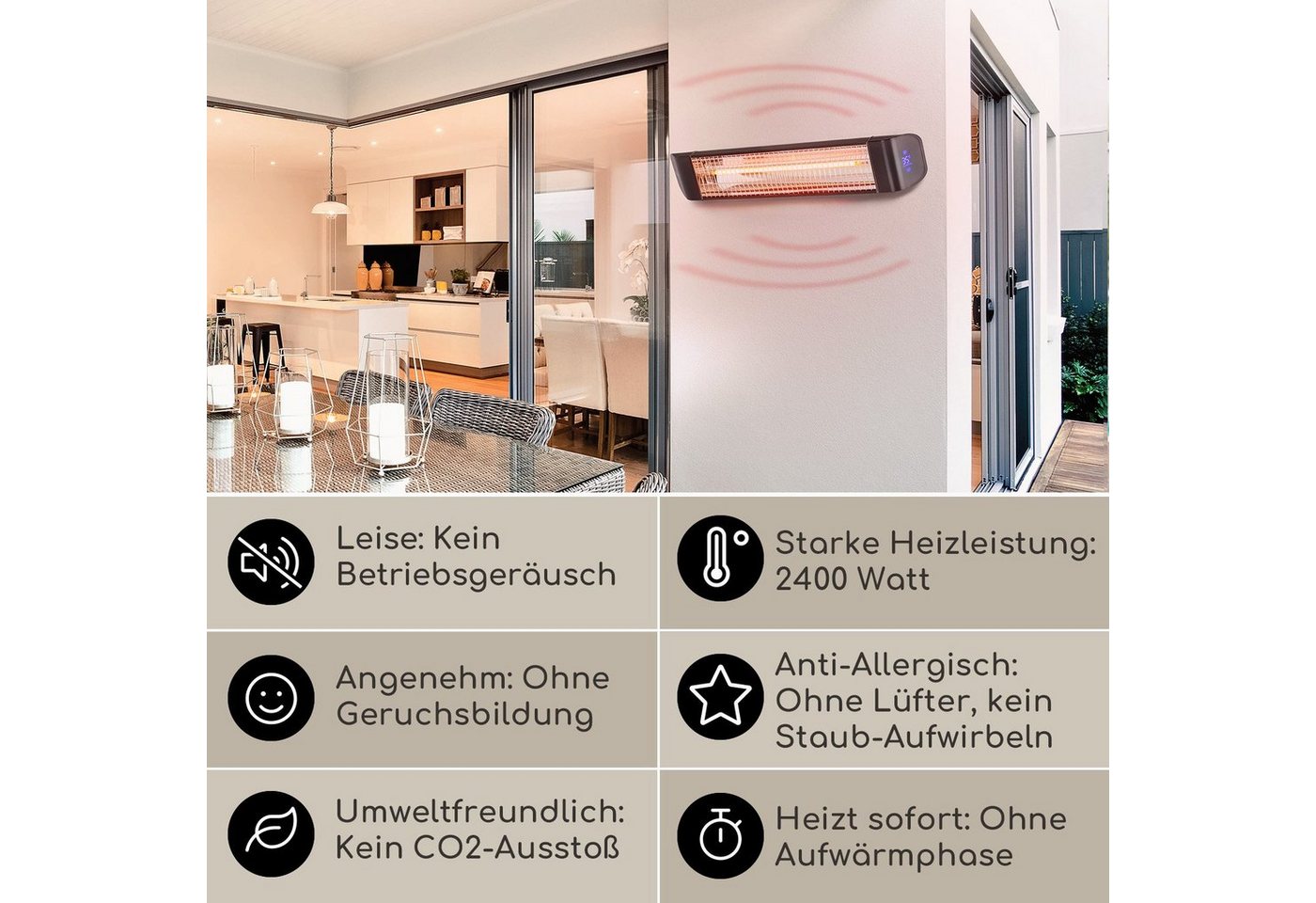 blumfeldt Heizstrahler Smartwave, Infrarot Heizstrahler Terrasse Wand Terrassenheizstrahler IR Strahler – Bild 4 von 5