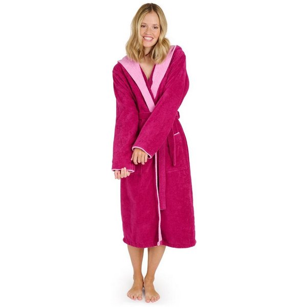 Blumtal Bademantel Damen, mit gefütterter Kapuze, Baumwolle, und samtigen Frottee-Velours, Oeko-TEX® Zertifiziert
