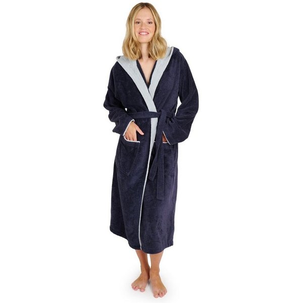 Blumtal Bademantel Damen, mit gefütterter Kapuze, Baumwolle, und samtigen Frottee-Velours, Oeko-TEX® Zertifiziert