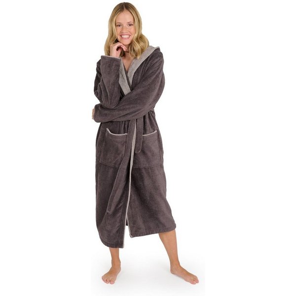 Blumtal Bademantel Damen, mit gefütterter Kapuze, Baumwolle, und samtigen Frottee-Velours, Oeko-TEX® Zertifiziert