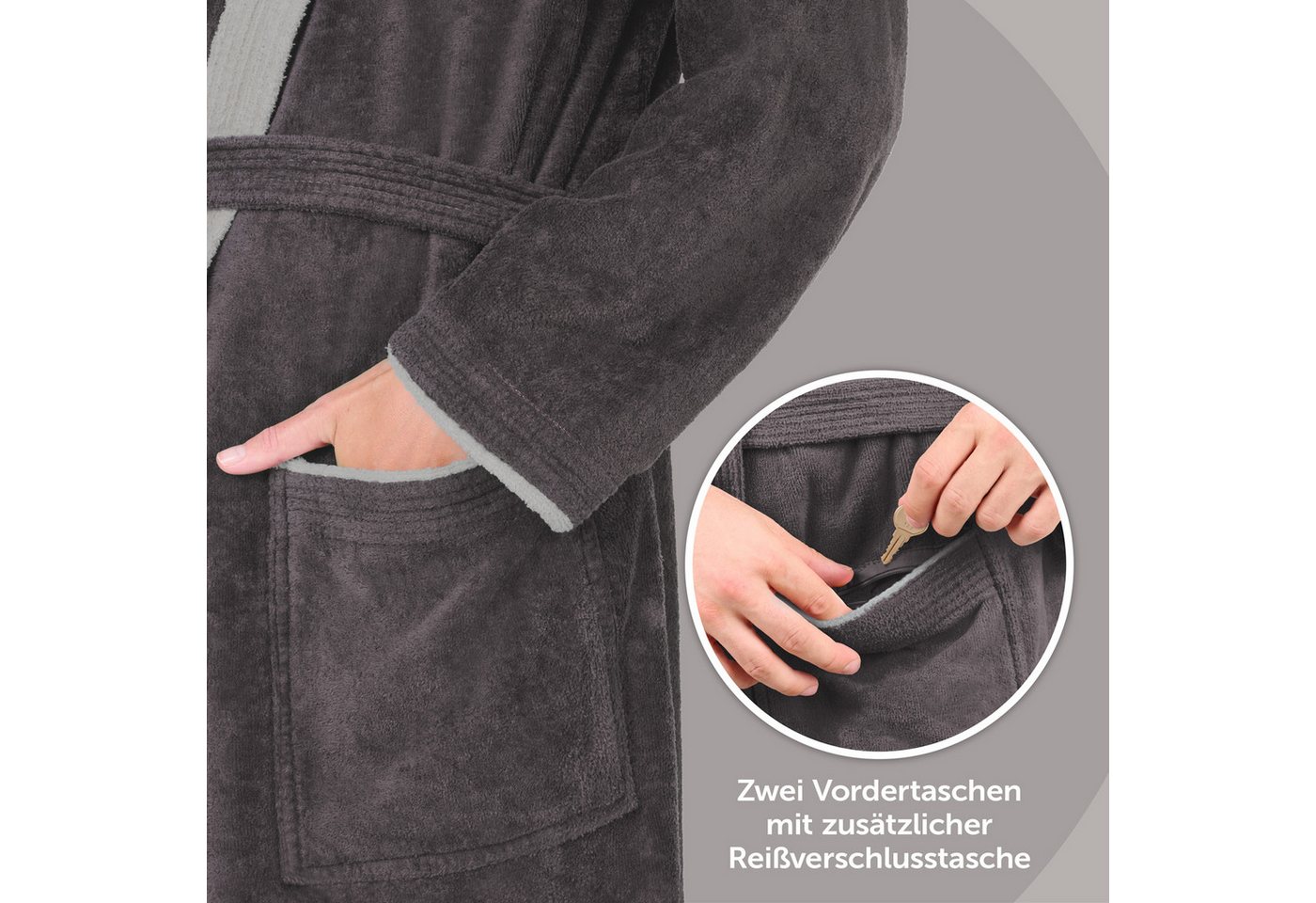 Blumtal Bademantel Damen, mit gefütterter Kapuze, Baumwolle, und samtigen Frottee-Velours, Oeko-TEX® Zertifiziert – Bild 3 von 5