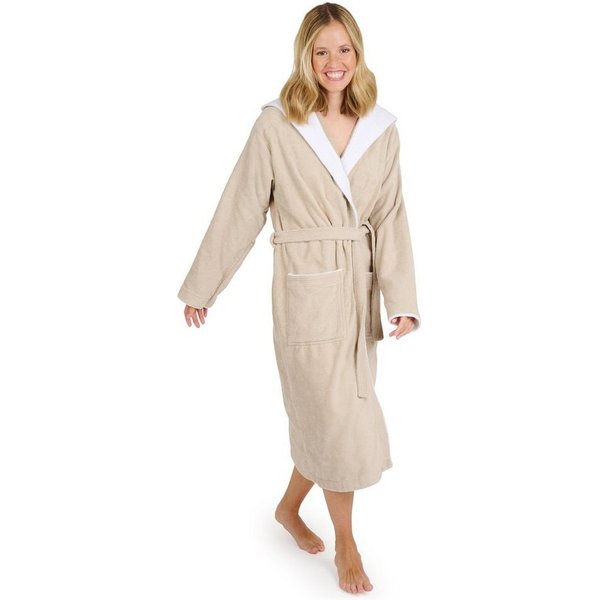 Blumtal Bademantel Damen, mit gefütterter Kapuze, Baumwolle, und samtigen Frottee-Velours, Oeko-TEX® Zertifiziert