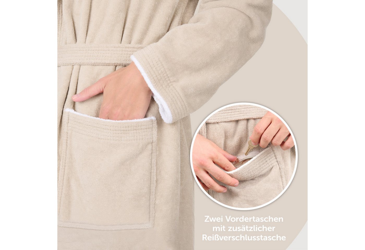 Blumtal Bademantel Damen, mit gefütterter Kapuze, Baumwolle, und samtigen Frottee-Velours, Oeko-TEX® Zertifiziert – Bild 3 von 5