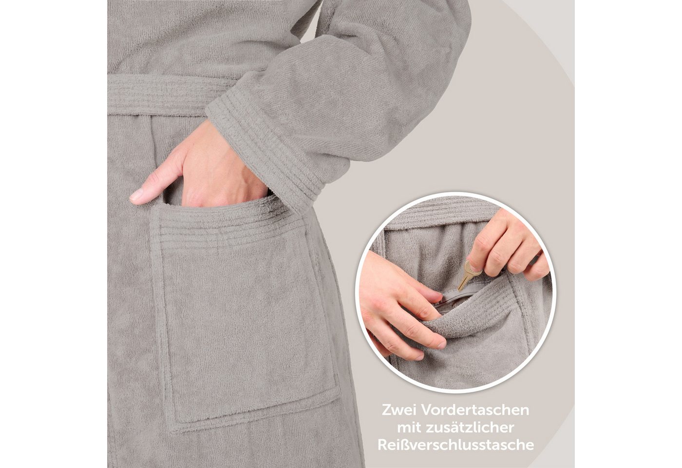 Blumtal Bademantel Damen, mit gefütterter Kapuze, Baumwolle, und samtigen Frottee-Velours, Oeko-TEX® Zertifiziert – Bild 3 von 5