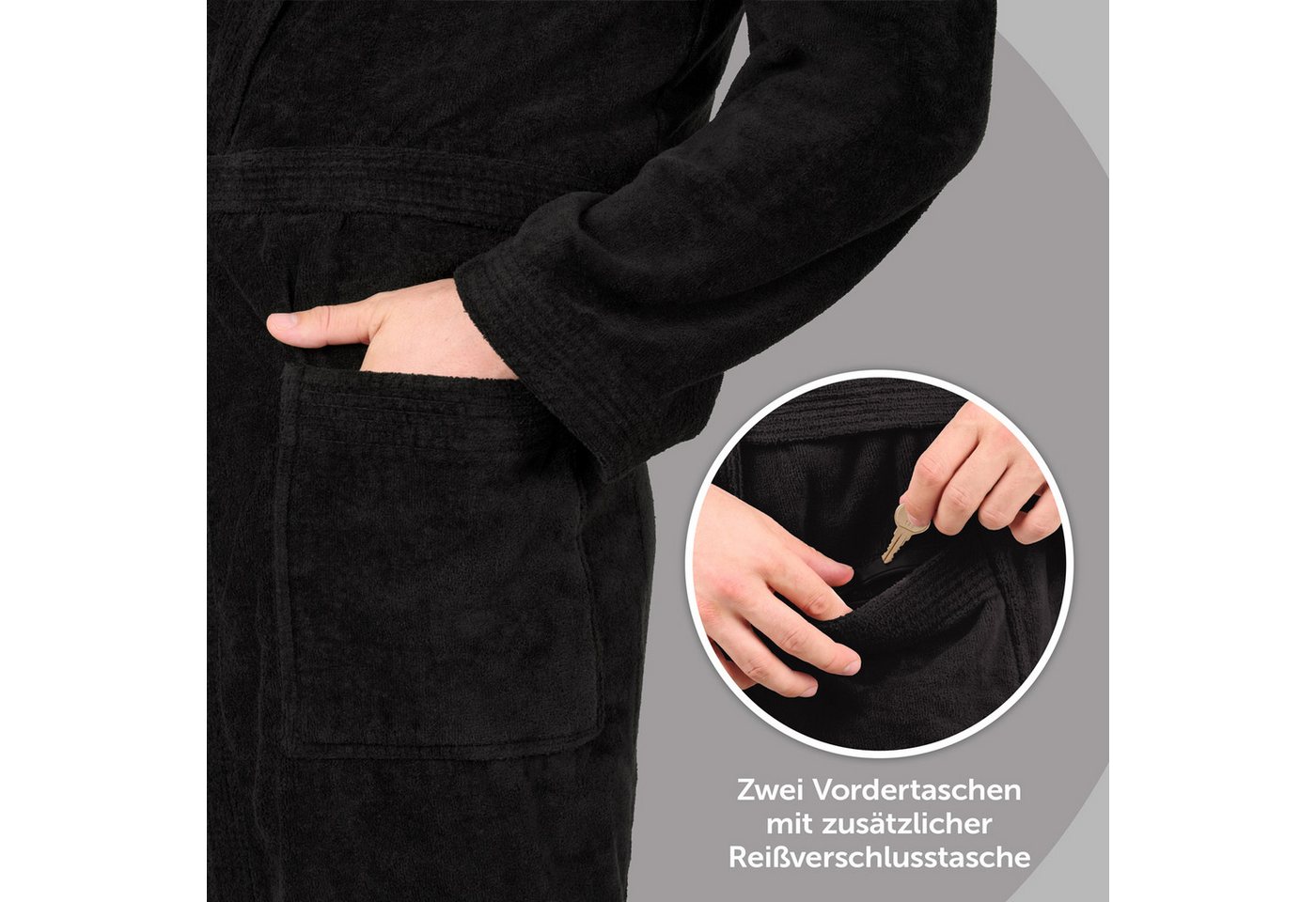 Blumtal Bademantel Herren, Baumwolle, mit gefütterter Kapuze, mit samtigen Frottee-Velours, Oeko-TEX® Zertifiziert – Bild 3 von 5