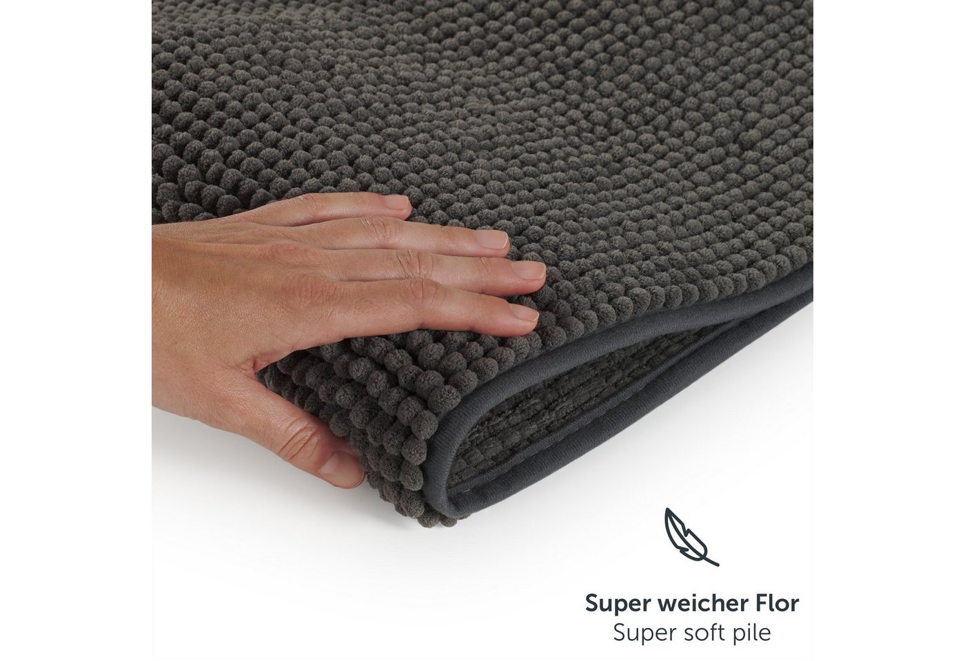 Blumtal Badematte Chenille weicher Badezimmerteppich, strapazierfähig, rutschfest, Polyester, Läufer, 40°C maschinenwaschbar – Bild 5 von 5