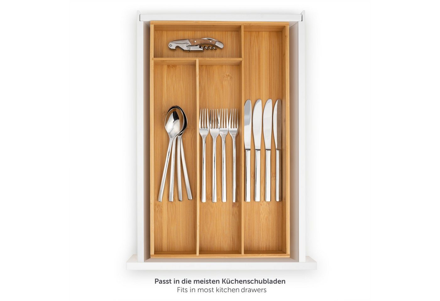 Blumtal Besteckkasten Einlagen, aus Bambus (mit 4 oder 5 Fächern als Organizer für Besteck und Haushaltsartikel), leicht abwischbar, passend für IKEA Maximera – Bild 2 von 5