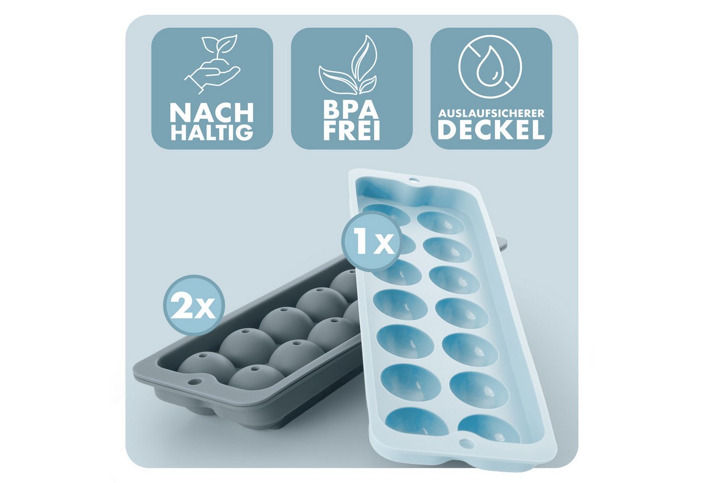 Blumtal Eiswürfelform Eiswürfelformen Silikon mit Deckel - BPA-freie Silikon Eiswürfelform, (3-tlg) – Bild 2 von 5