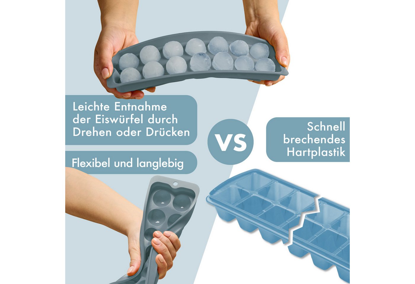 Blumtal Eiswürfelform Eiswürfelformen Silikon mit Deckel - BPA-freie Silikon Eiswürfelform, (3-tlg) – Bild 3 von 5