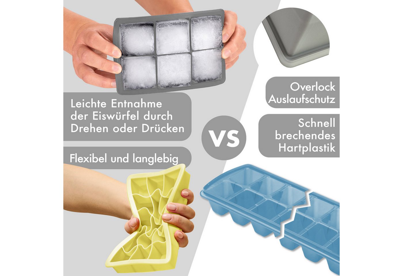 Blumtal Eiswürfelform Eiswürfelformen Silikon mit Deckel - BPA-freie Silikon Eiswürfelform, (3-tlg) – Bild 3 von 5
