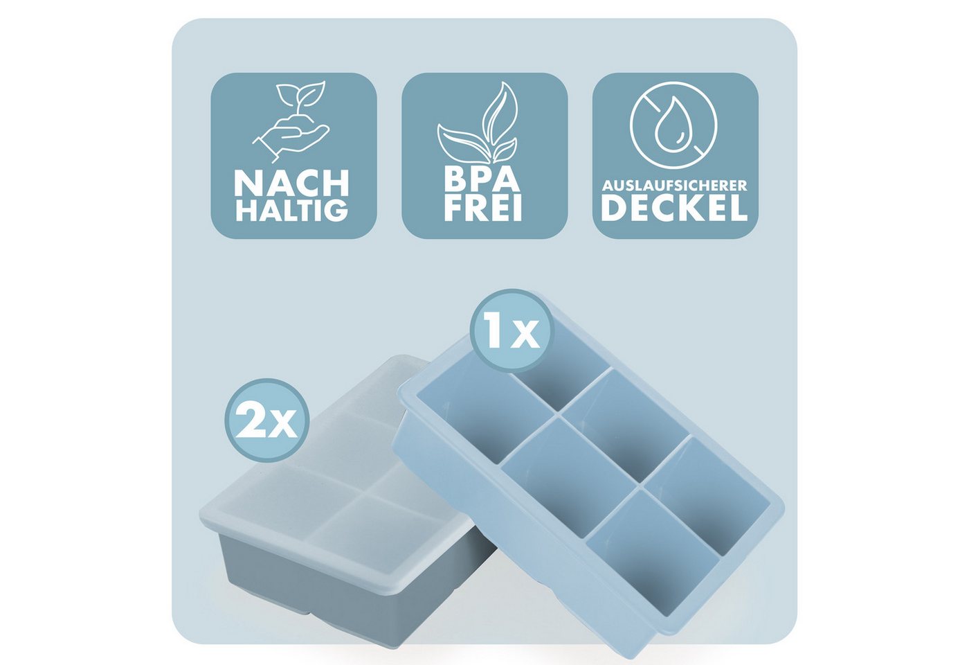 Blumtal Eiswürfelform Eiswürfelformen Silikon mit Deckel - BPA-freie Silikon Eiswürfelform, (3-tlg) – Bild 2 von 5